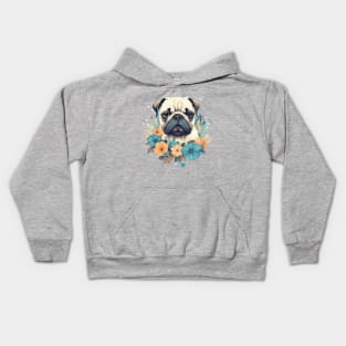 Floral Pug Portrait: Vintage Delights Kids Hoodie